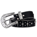 Black Cross Rivet Belt Engraved Buckle Rhinestone Decor PU Belt Hip Hop Jeans Pants Belt Punk Western Cowboy Cowgirl Belts