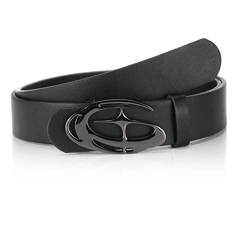 Creative Men's Geometric Automatic Buckle PU Belt Fashionable Men's Paired With Shorts Casual Pants Unique Design For Men