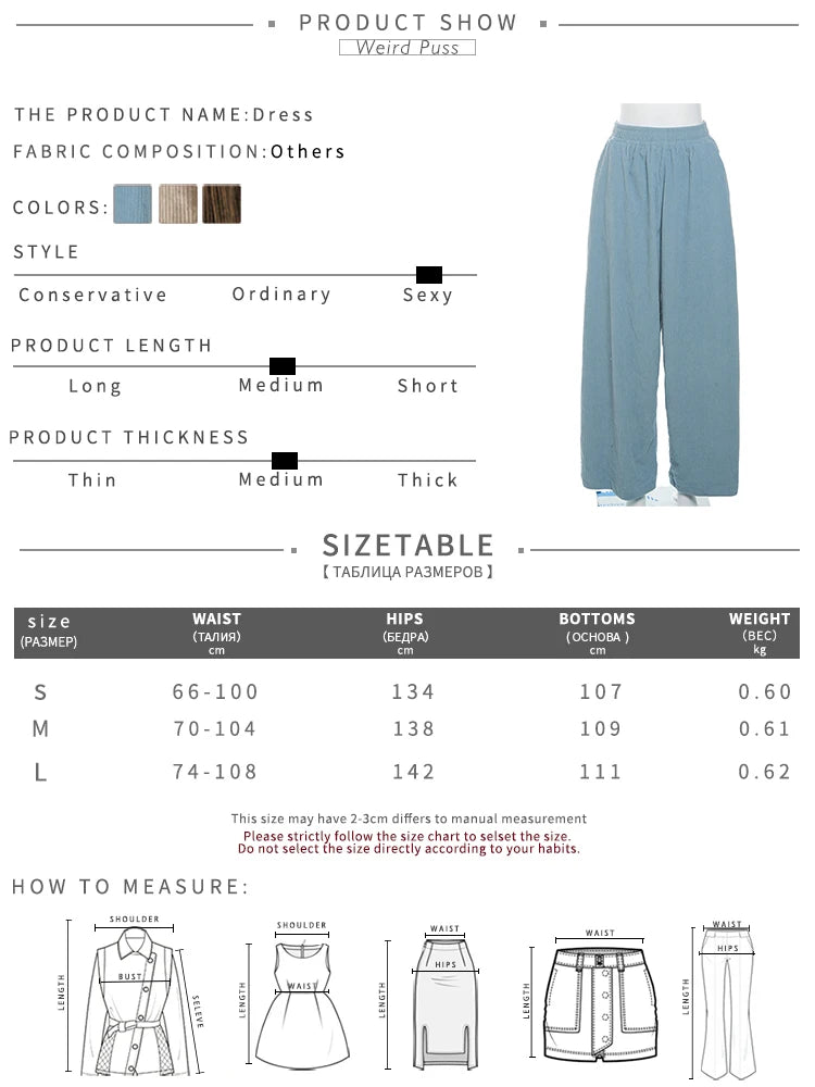 Weird Puss Y2K Casual Wide-Leg Pants Women Autumn Loose Simple Basic Pocket High Waist Trousers Corduroy Streetwear Long Bottoms