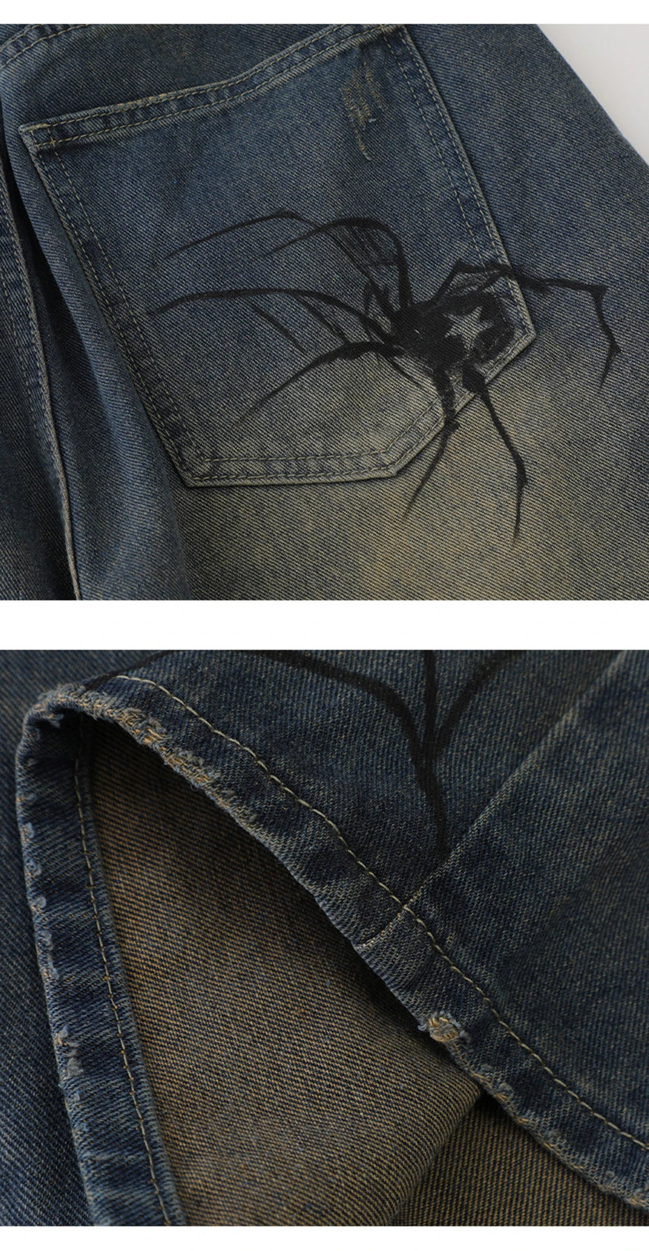 Y2K Blue Denim Shorts Spider Cobweb Printed Summer Loose Casual Jeans Shorts Fashion Harajuku Hip Hop Streetwear Shorts for Men