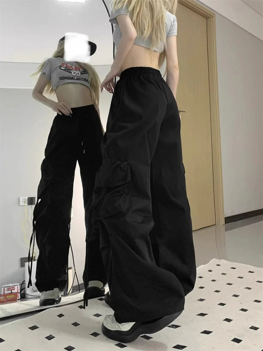 American Women's Overalls Retro Quick Drying Summer High Straight Wide Leg Streamers Loose Casual Floor Length Trousers Trend