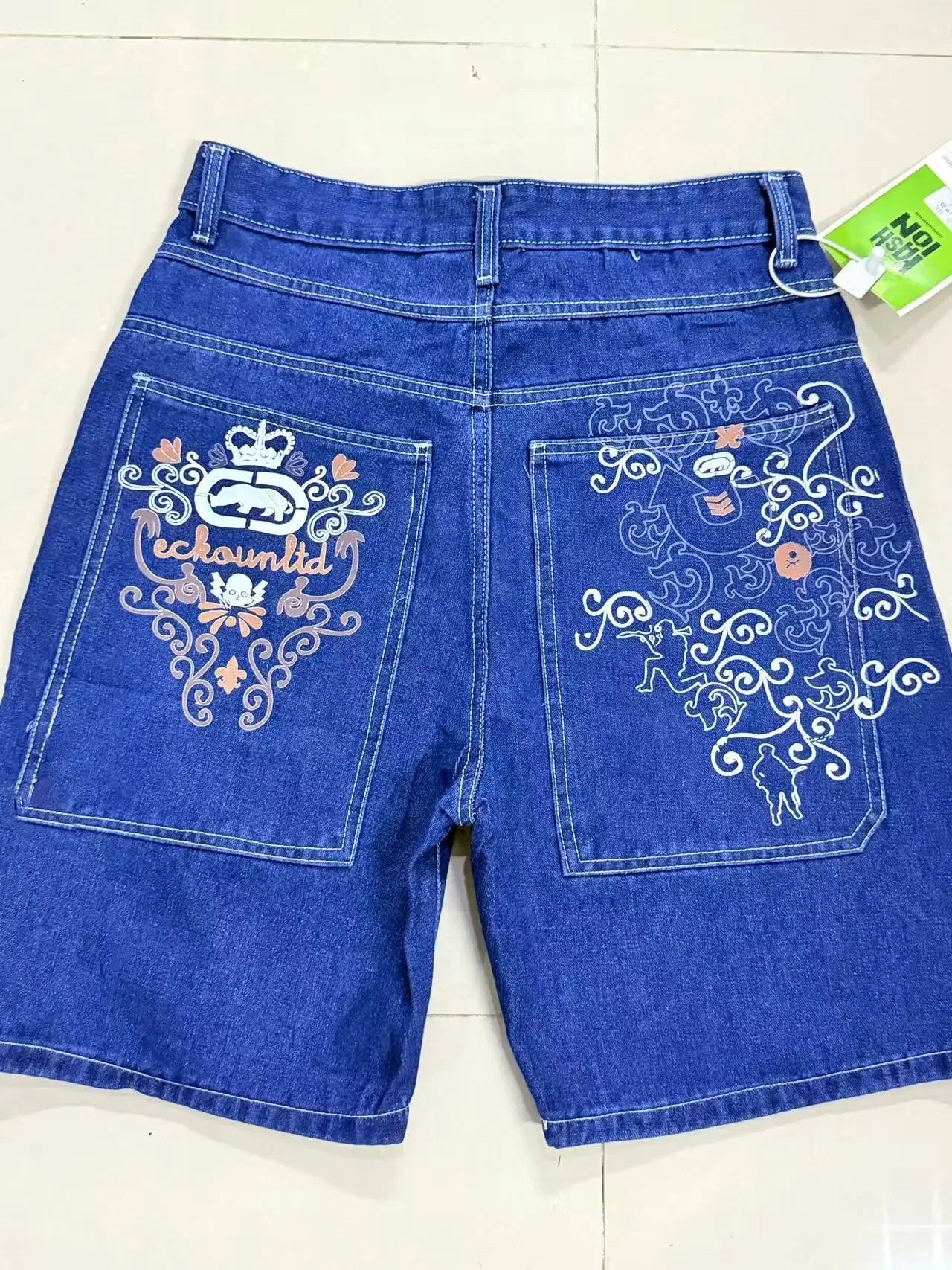 Streetwear Denim Shorts Mens Embroidery American Hip Hop Printed Loose Shorts Gothic Retro Harajuku Fashion Y2K New Shorts