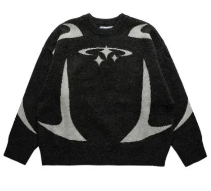 Casual Commuter Style Oversized round Neck Knitwear Women's Pullover Sweater Geometric Pattern Long Sleeve Comfortable Leisure