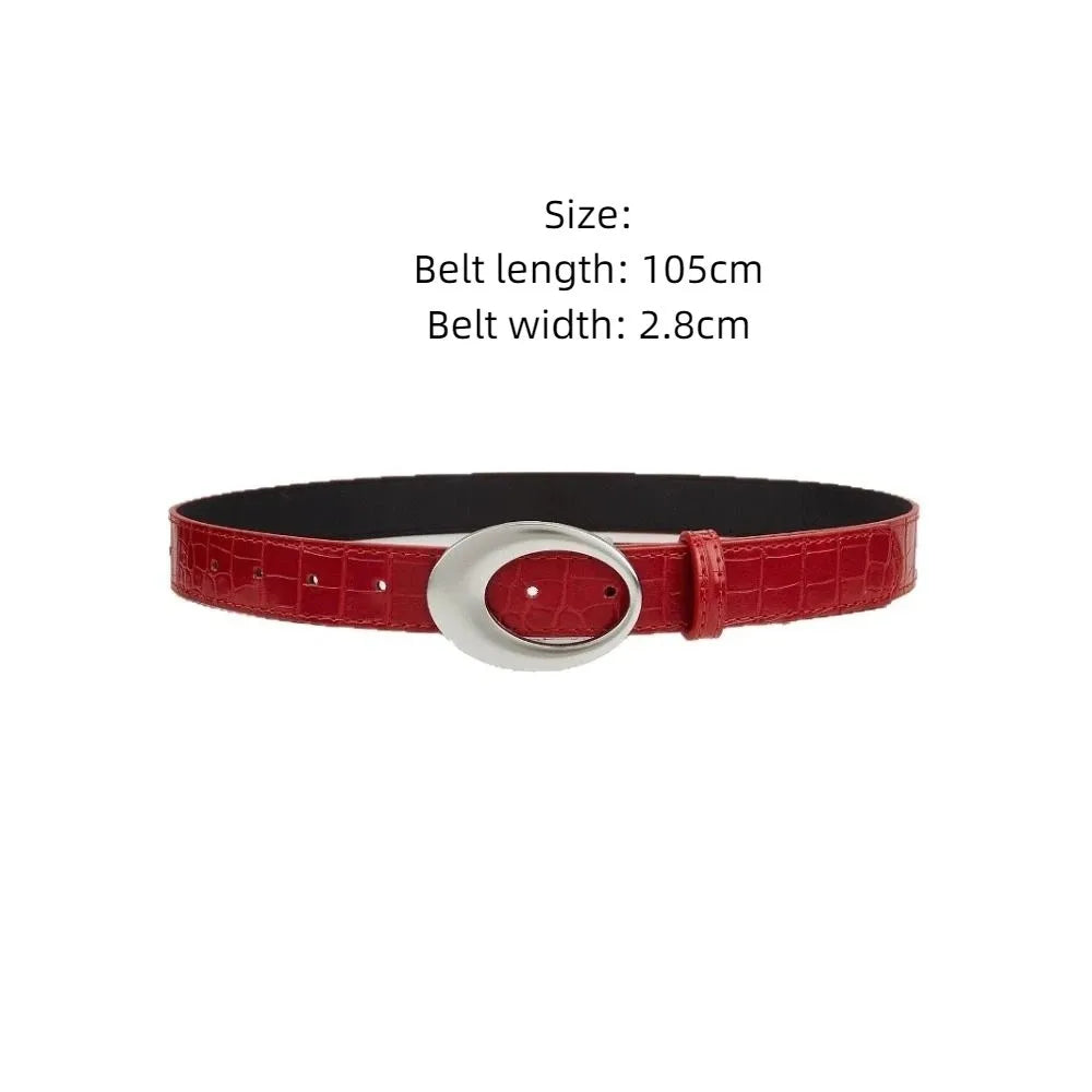 Adjustable Women's Crocodile-patterned Belt Simple Pin Buckle Imitation Leather Waist Belt Red Black Dress Waistband