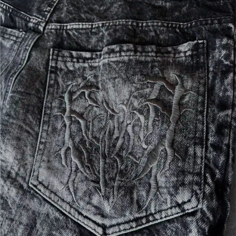 Gothic Retro Baggy Unisex Mopping Pants Y2K Phantom Jeans High Street Spider Embroidered Patch Hip Hop Streetwear Straight Jeans