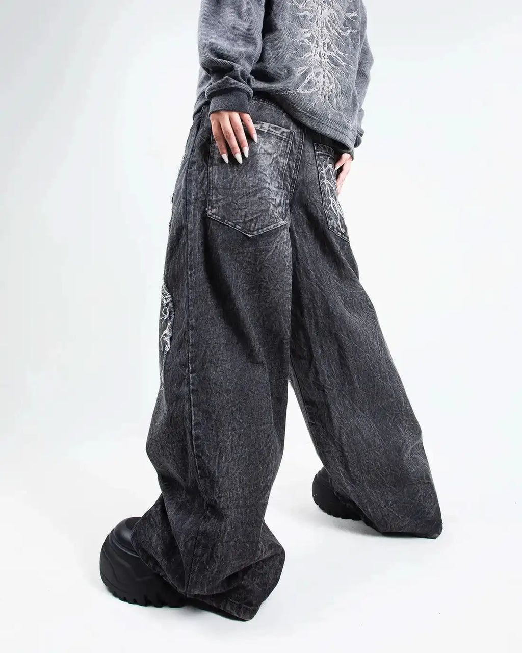 Gothic Retro Baggy Unisex Mopping Pants Y2K Phantom Jeans High Street Spider Embroidered Patch Hip Hop Streetwear Straight Jeans