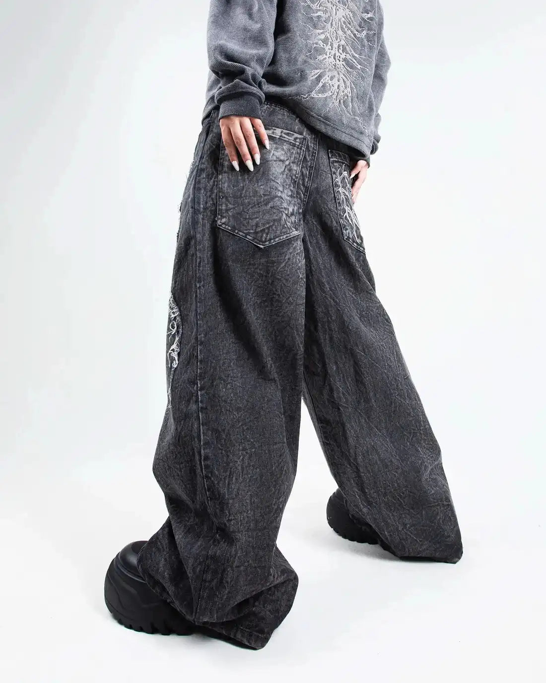 Gothic Retro Baggy Unisex Mopping Pants Y2K Phantom Jeans High Street Spider Embroidered Patch Hip Hop Streetwear Straight Jeans