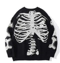 Men Loose Sweaters Black Skeleton Bone Print Pullovers Women Vintage Retro Knitted Sweater Autumn Cotton Pullover Unisex 3XL