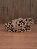 1pc Men Leopard Vintage Engraved Metal Buckle Pearl Edged Jeans Belt, Versatile For Casual Wear Halloween