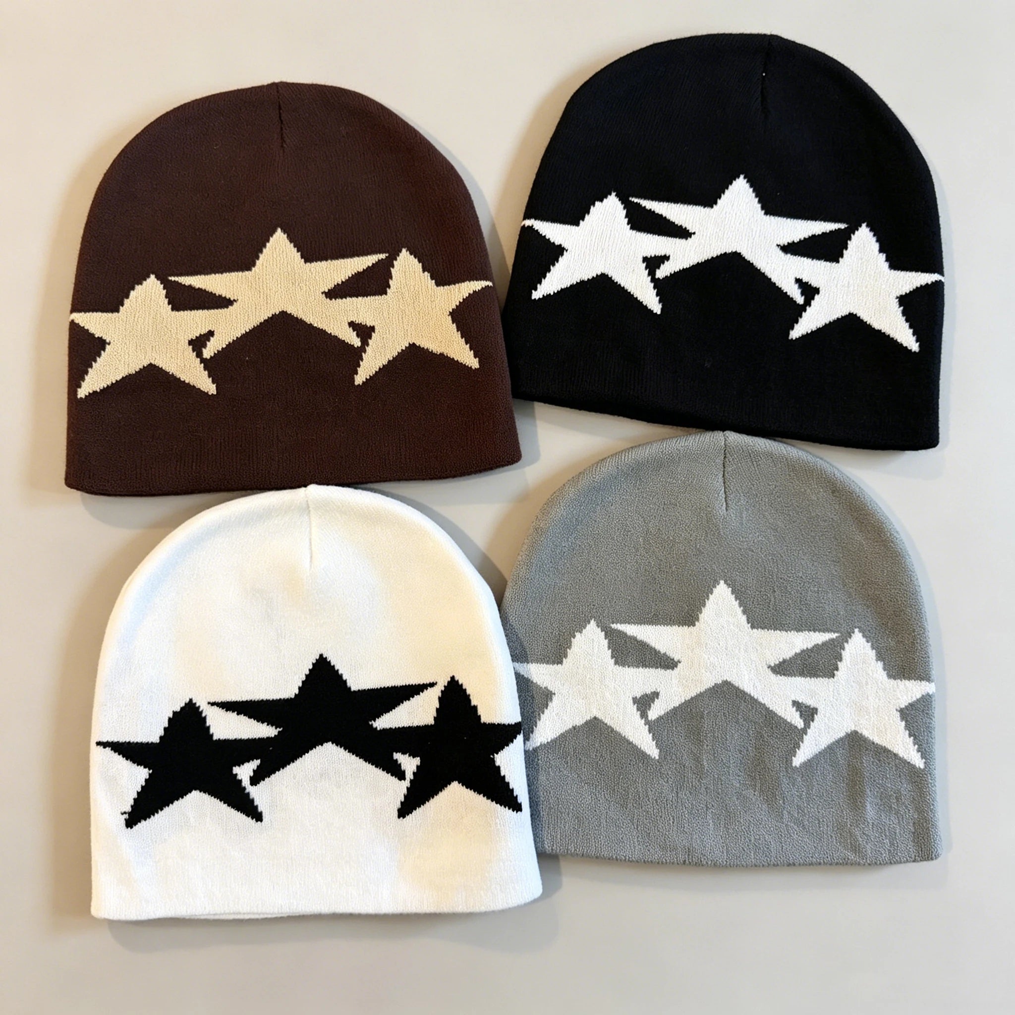 Y2K Five Pointed Star Casual Cozy Winter Warm Beanie Hat Knit Beanie Fashionable Street Style Winter Warm Knit Hat Unisex Pull-O