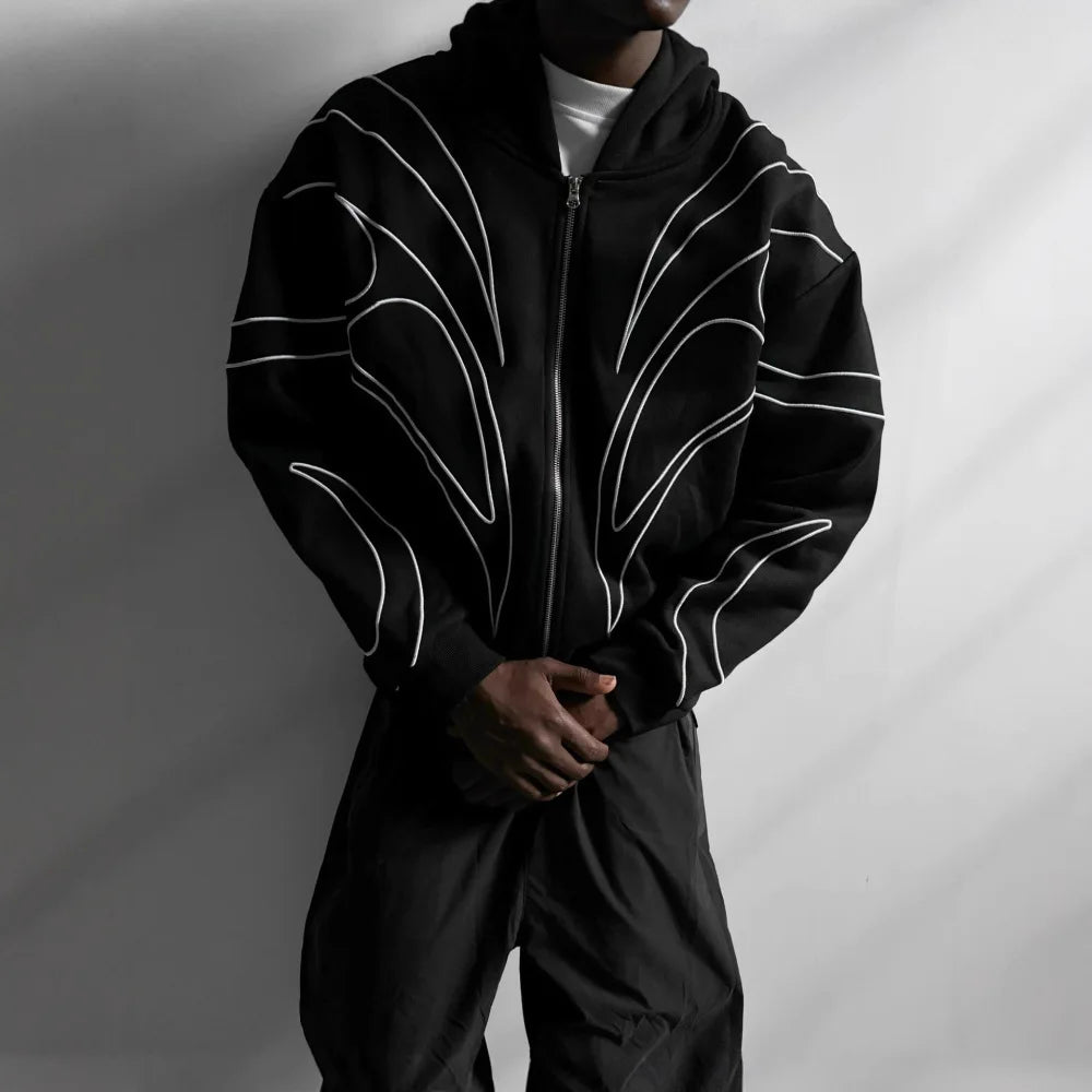 2026 American Style Oversized Embroidered Hoodie Mens Womens Street Hip Hop Unique Double Zipper Design Casual Sweatshirt