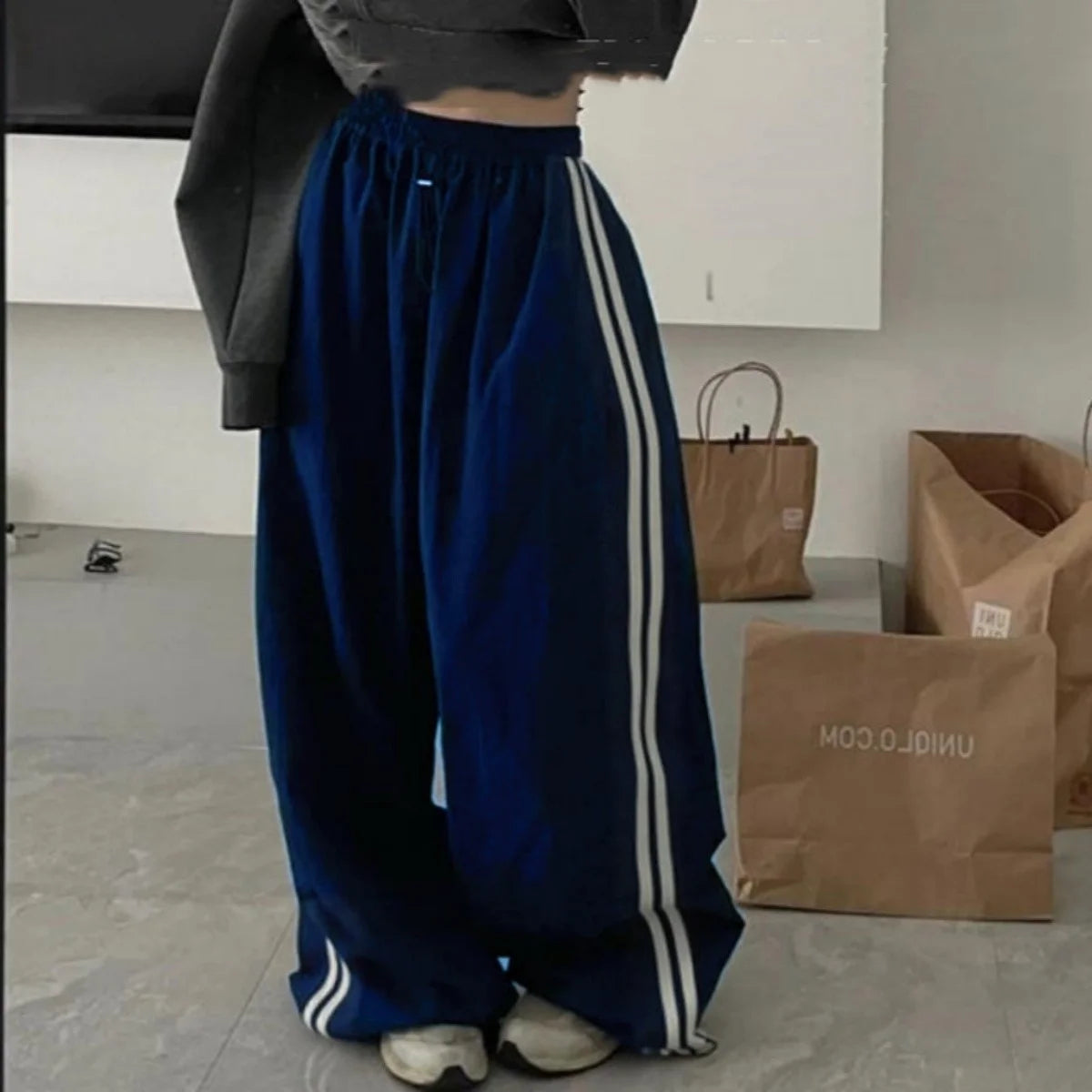 Y2K Vintage Women Loose Pants Oversized Hip Hop Drawstring Pocket Fashion Chic Cargo Pant Casual Office Lady Baggy New Trousers