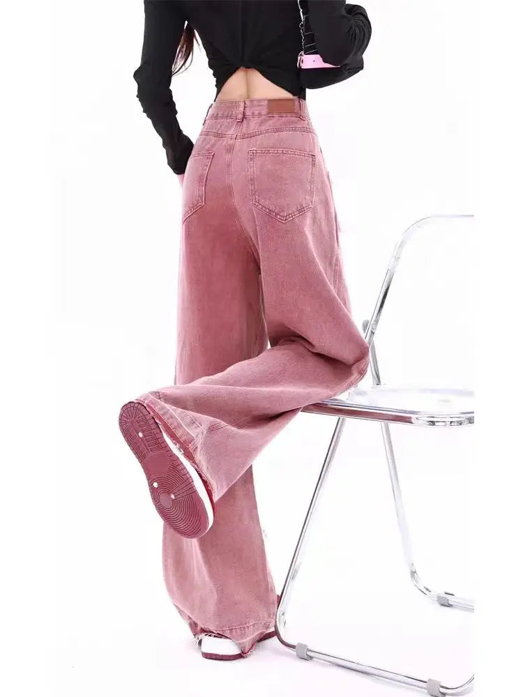 American Retro Jeans Five-point Star Raw Edge Splicing Loose Wide-leg Jeans Women Look Thin Trendy All-match Mopping Pants Women