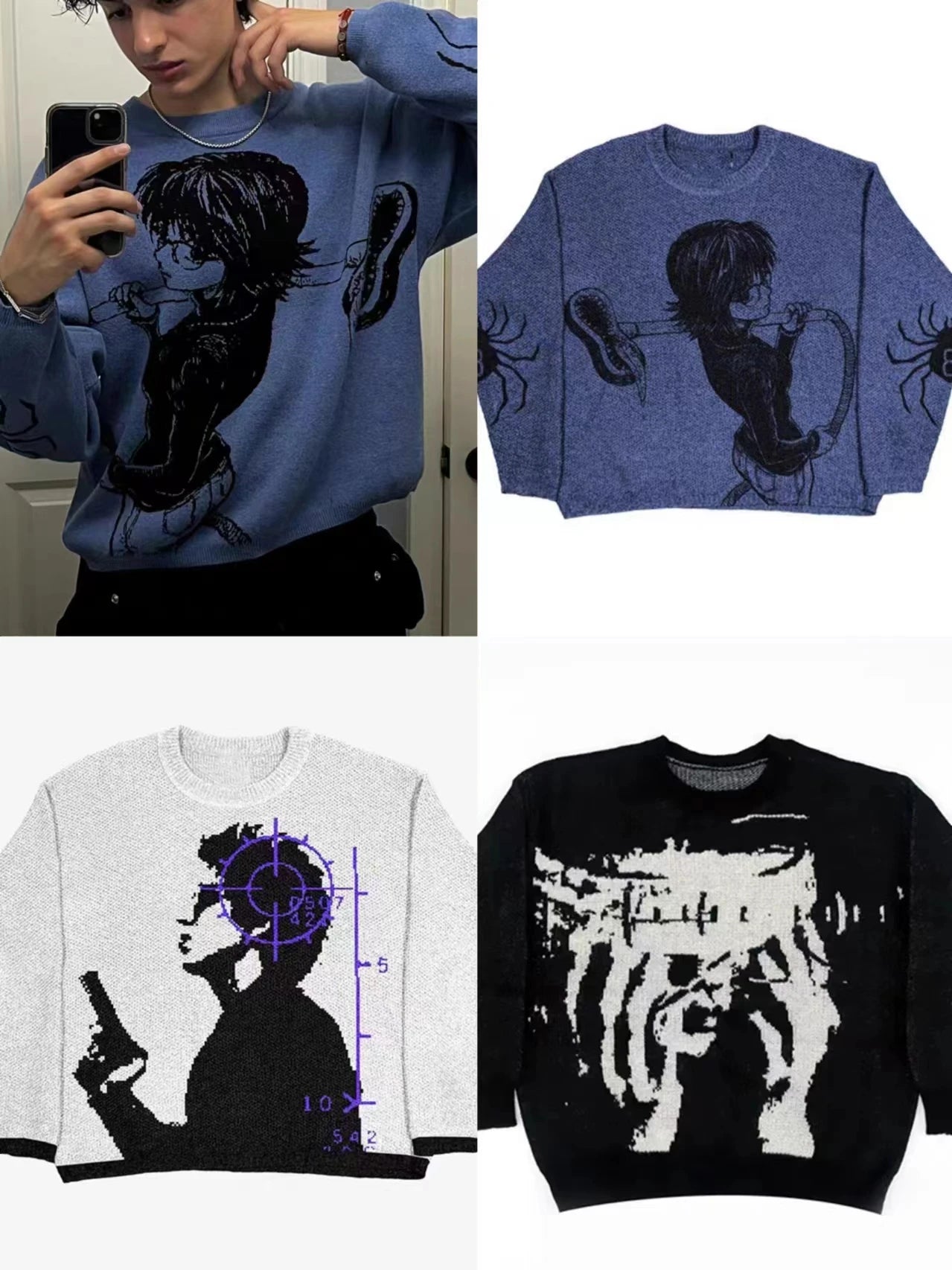 Y2k Women Aesthetic Y2k Clothes Top Portrait Black Streetwear Men Gothic Pullover Autumn Knitted Sweater Harajuku Cotton Sweater