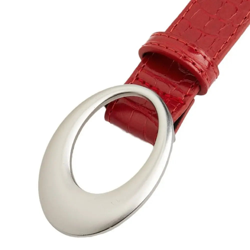 Adjustable Women's Crocodile-patterned Belt Simple Pin Buckle Imitation Leather Waist Belt Red Black Dress Waistband