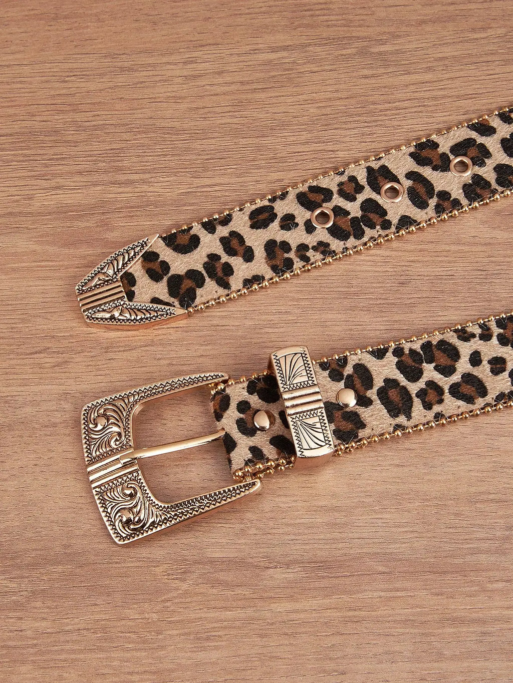 1pc Men Leopard Vintage Engraved Metal Buckle Pearl Edged Jeans Belt, Versatile For Casual Wear Halloween