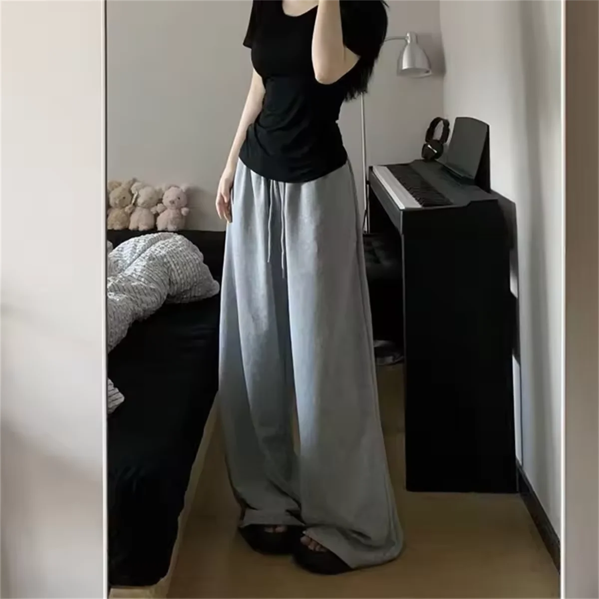 Women Harajuku Wide Leg Sweatpants 2025 Spring Fall Solid Fashion Sport Pant Female Casual Oversize Clothes Lady Baggy Trousers
