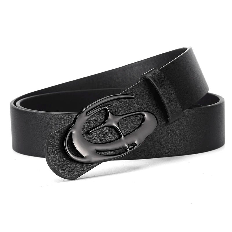 Creative Men's Geometric Automatic Buckle PU Belt Fashionable Men's Paired With Shorts Casual Pants Unique Design For Men