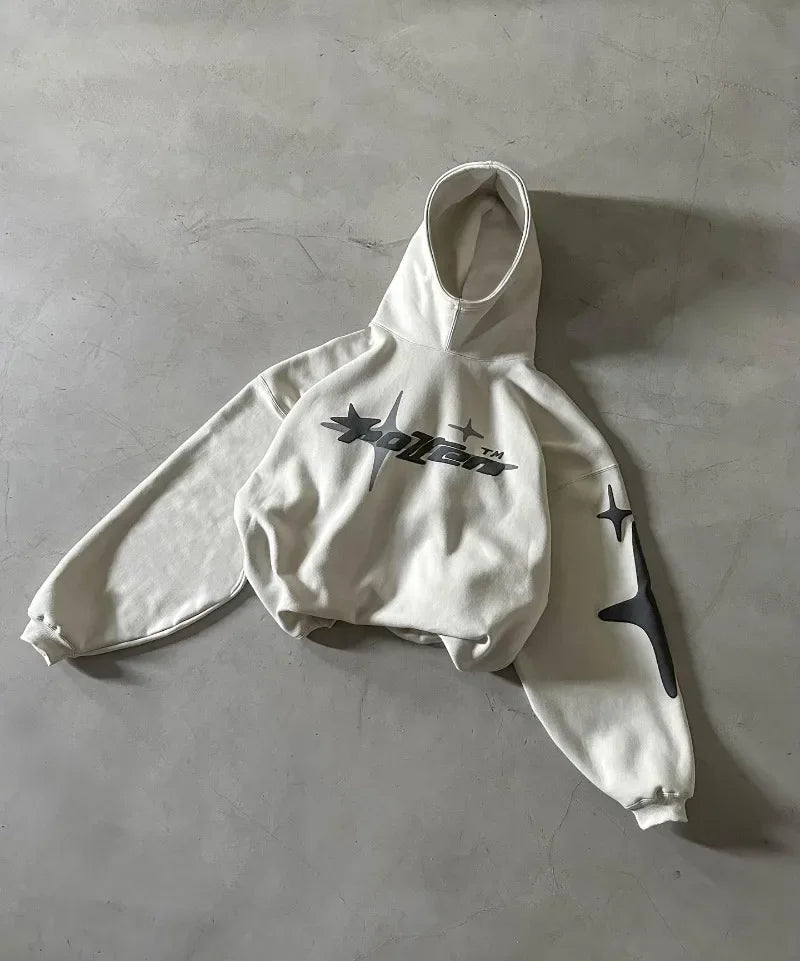 Retro Gothic Men Hoodie New American High Street TrendY2k Harajuku Men Loose and Casual Sweatshirt