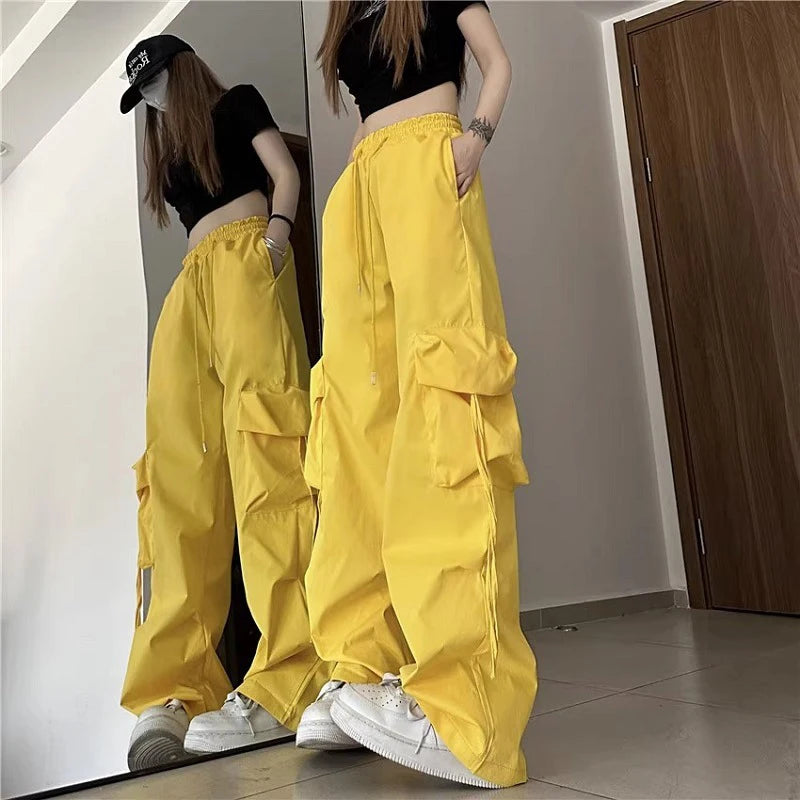 American Women's Overalls Retro Quick Drying Summer High Straight Wide Leg Streamers Loose Casual Floor Length Trousers Trend