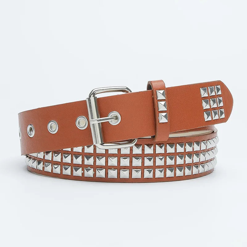New Fashion Rivet Belt Men and Women's Studded Belt Punk Goth Rock With Pin Buckle PU Leather Waistband Jeans Y2K Accessories