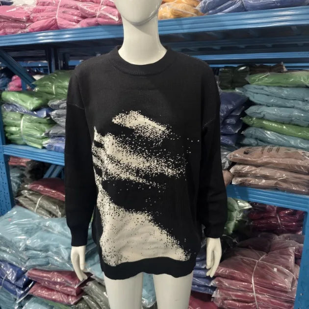 Casual Commuter Style Oversized round Neck Knitwear Women's Pullover Sweater Geometric Pattern Long Sleeve Comfortable Leisure