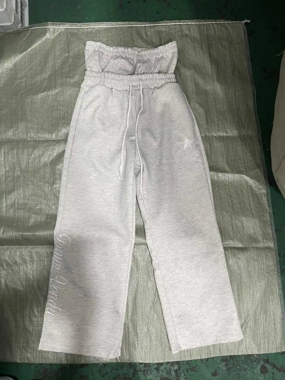 Harajuku Loose Double Waisted Sweatpants Y2K American Solid Color Letter Embroidery Casual Pants Hip Hop Drawstring Waist Jogger