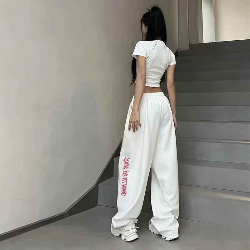 High Waist Hip-hop Sports Pants for Women Street Dance Y2K Letter Print Vintage Trousers Summer New Kids Fashion
