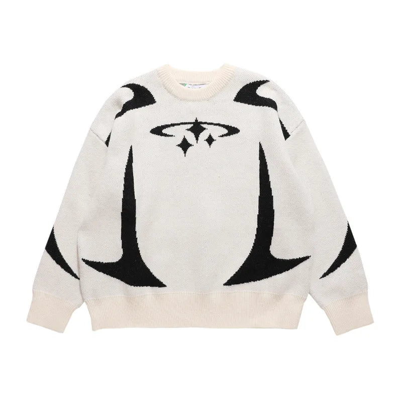 Casual Commuter Style Oversized round Neck Knitwear Women's Pullover Sweater Geometric Pattern Long Sleeve Comfortable Leisure