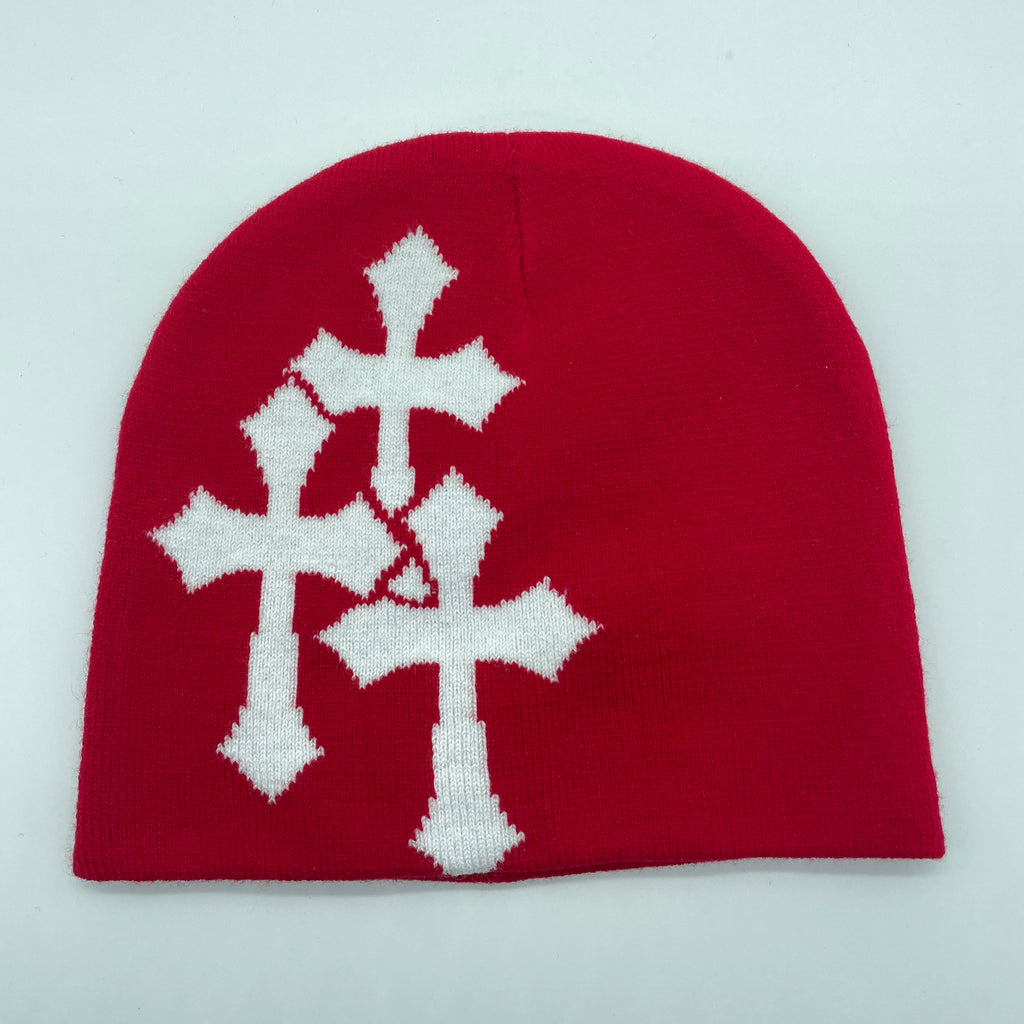 Y2K Crucifix Jacquard Knitted Hat, European and American Popularity Hip Hop Hat, Street Trend Fashion Personality Adult Hat