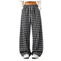 Women Plaid Straight Wide Leg Pants Drawstring Elastic Waist Loose Comfy Fit Casual Trendy Daily All Season Trousers Streetwear