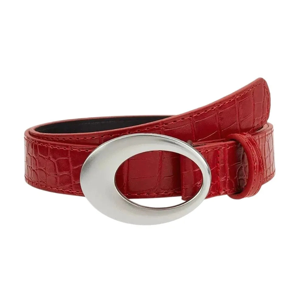 Adjustable Women's Crocodile-patterned Belt Simple Pin Buckle Imitation Leather Waist Belt Red Black Dress Waistband