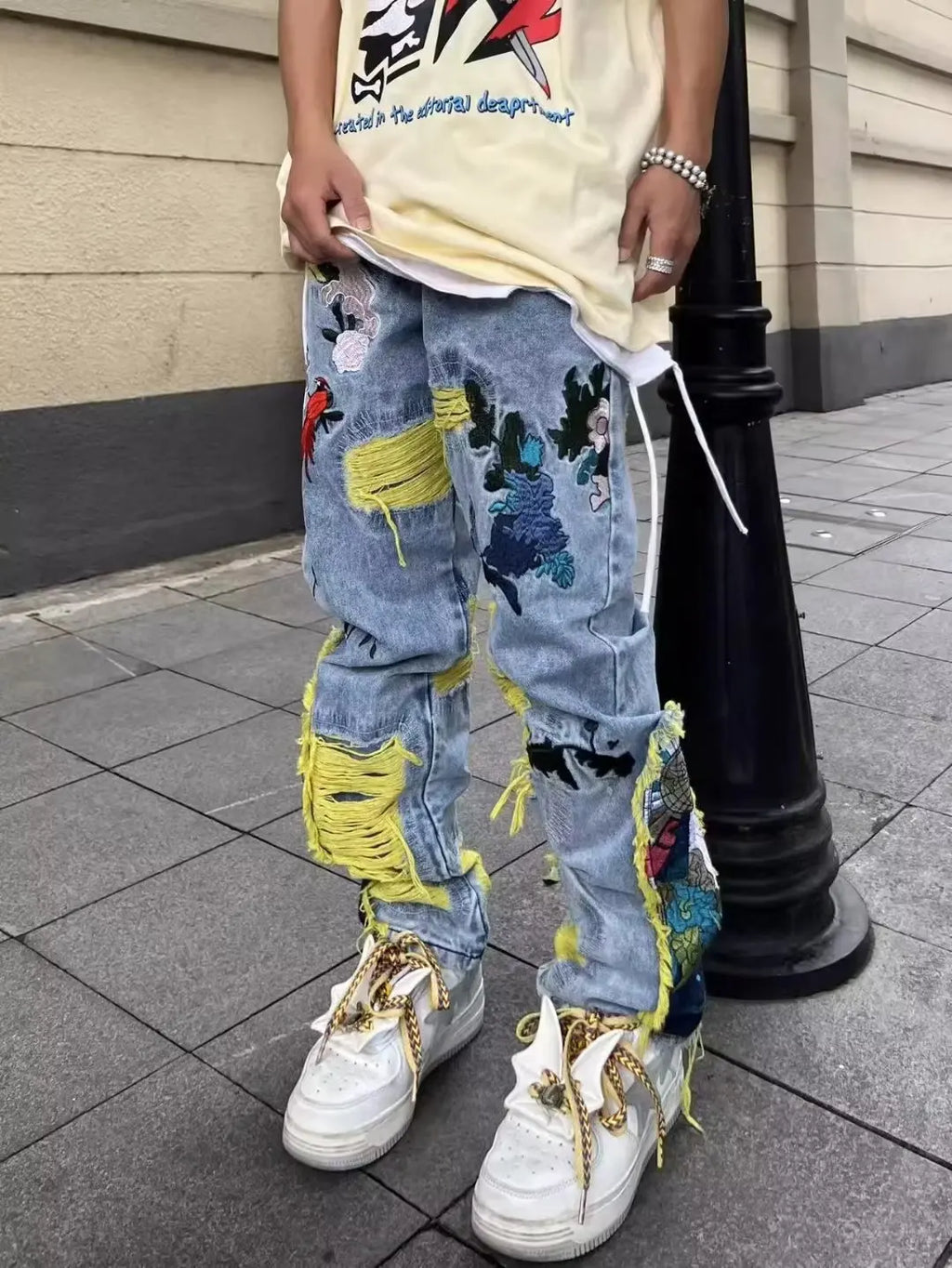 Embroidery heavy industry jeans couple summer trend hip-hop high street American style y2k new brushed loose straight-leg pants