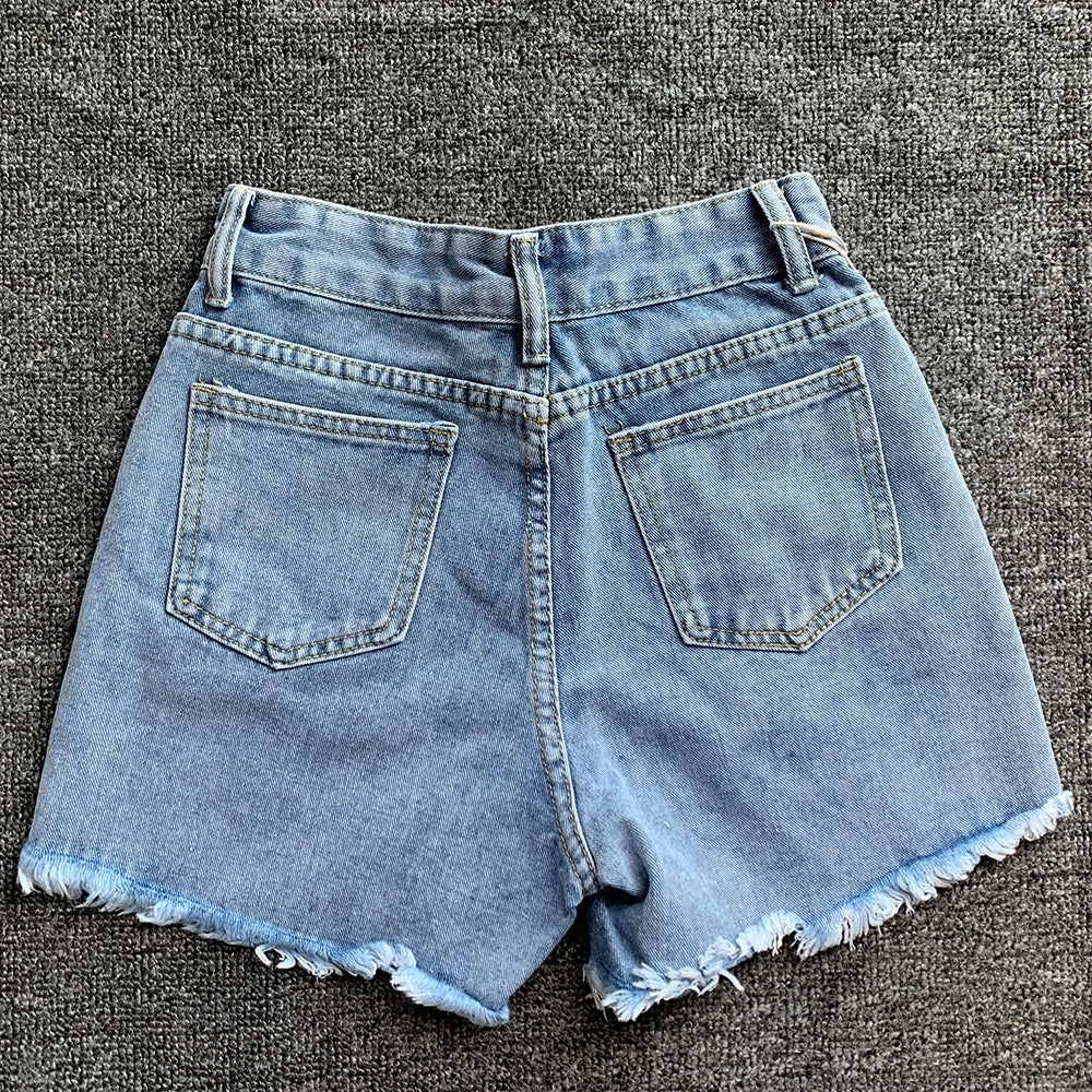 Korean Summer Y2K High Waist Jorts LOVE Heart Shaped Pattern Women's Denim Shorts Casual Jeans Chic Straight Washed Hot Pants