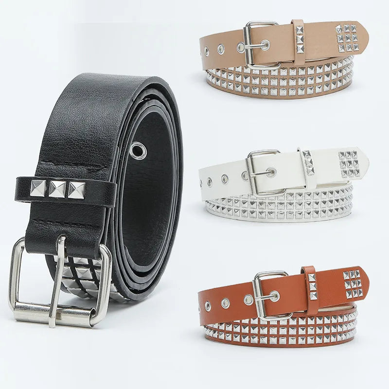 New Fashion Rivet Belt Men and Women's Studded Belt Punk Goth Rock With Pin Buckle PU Leather Waistband Jeans Y2K Accessories
