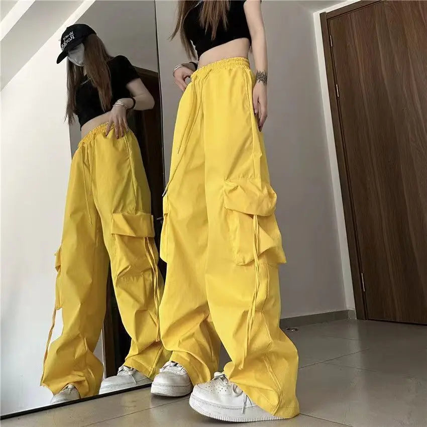 American Women's Overalls Retro Quick Drying Summer High Straight Wide Leg Streamers Loose Casual Floor Length Trousers Trend