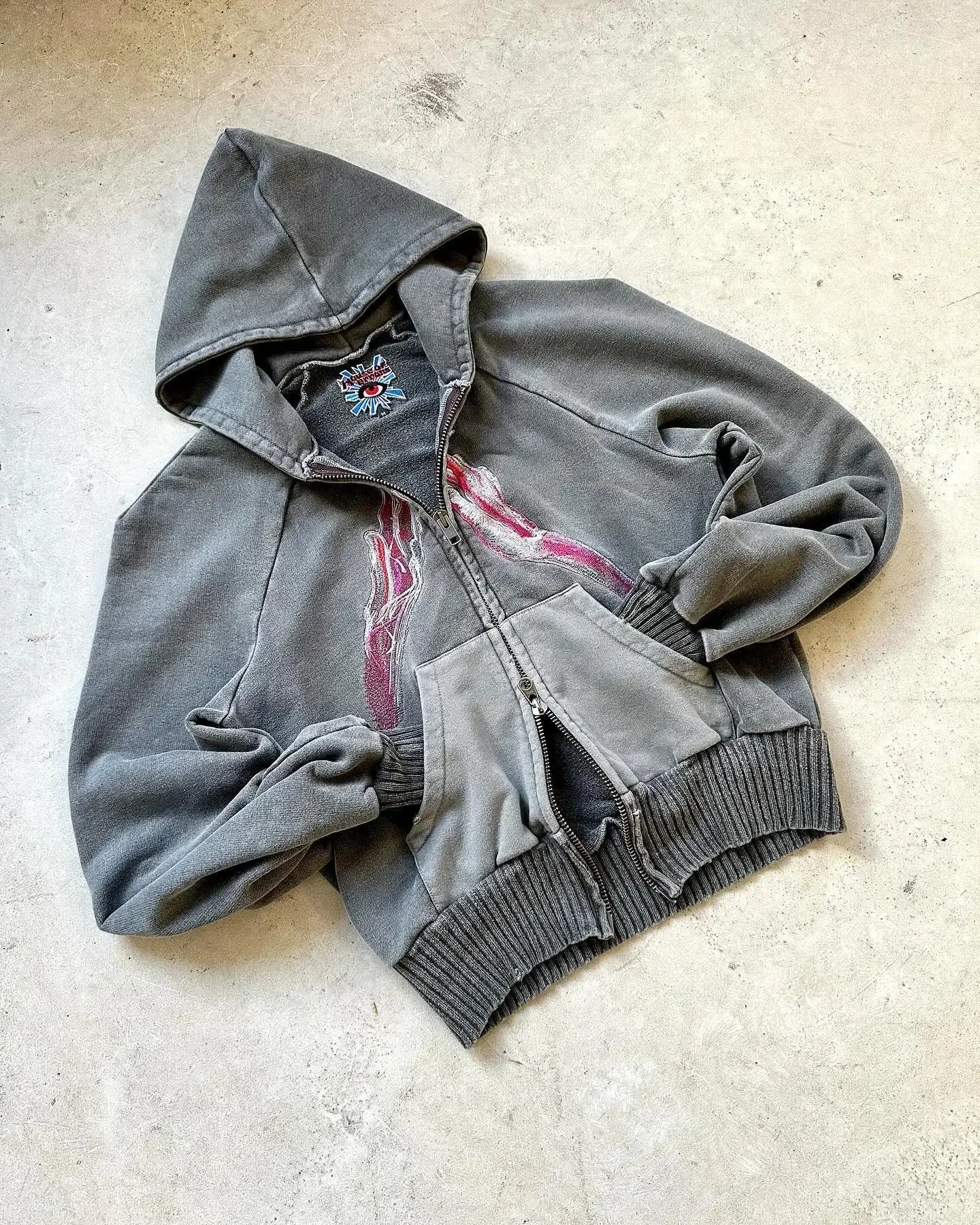 Harajuku Plum Tree Embroidered Oversized Pink Zipper Hoodies For Men and Women Y2K New Gothic Fashion Retro Street Sweatshirts
