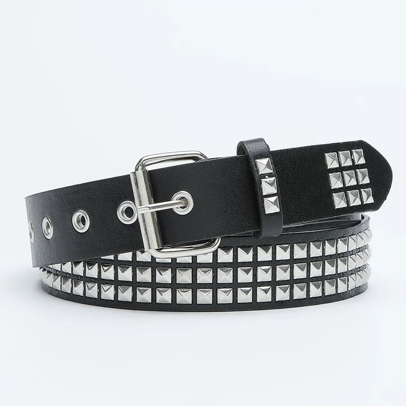 New Fashion Rivet Belt Men and Women's Studded Belt Punk Goth Rock With Pin Buckle PU Leather Waistband Jeans Y2K Accessories