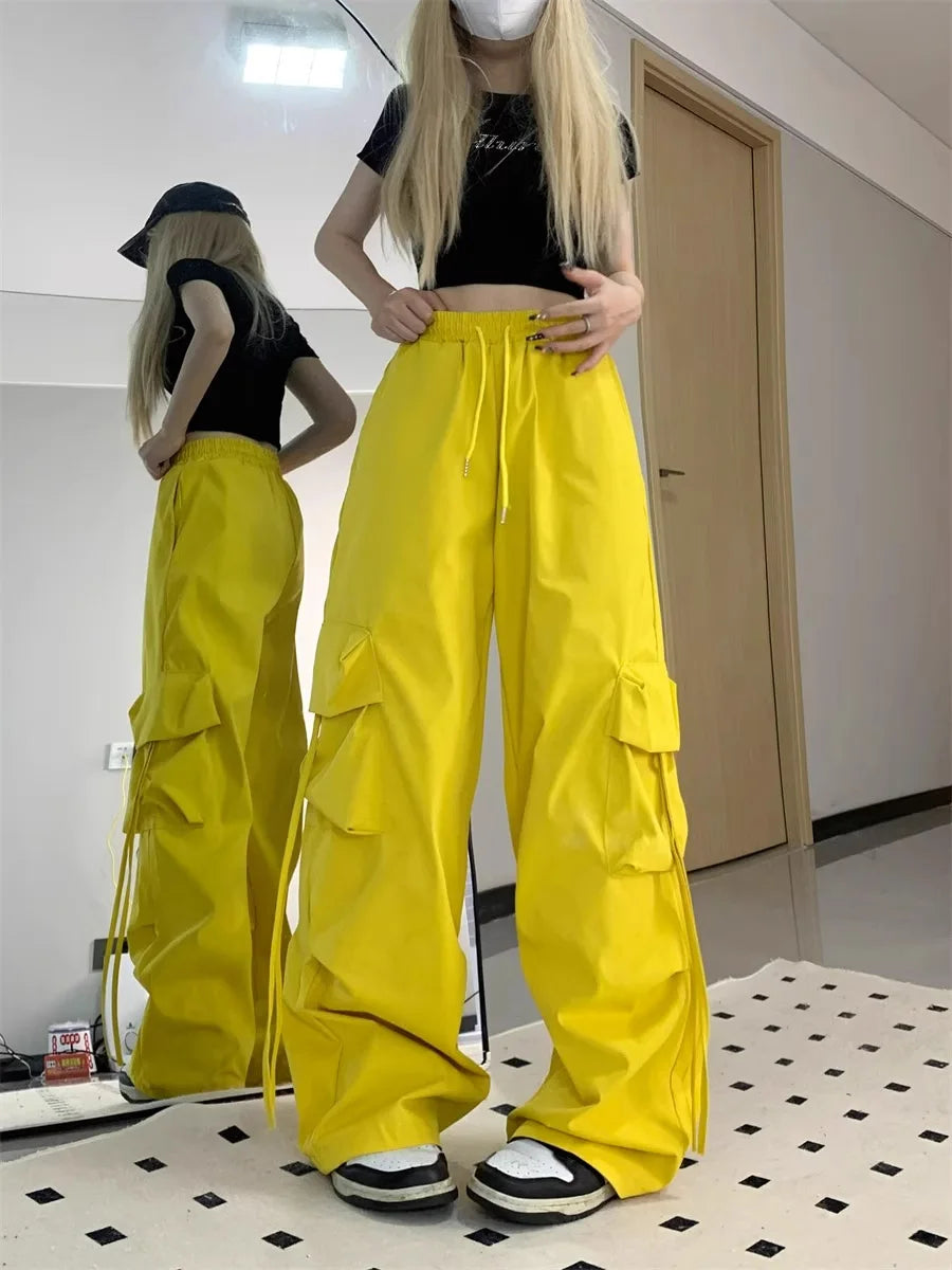 American Women's Overalls Retro Quick Drying Summer High Straight Wide Leg Streamers Loose Casual Floor Length Trousers Trend
