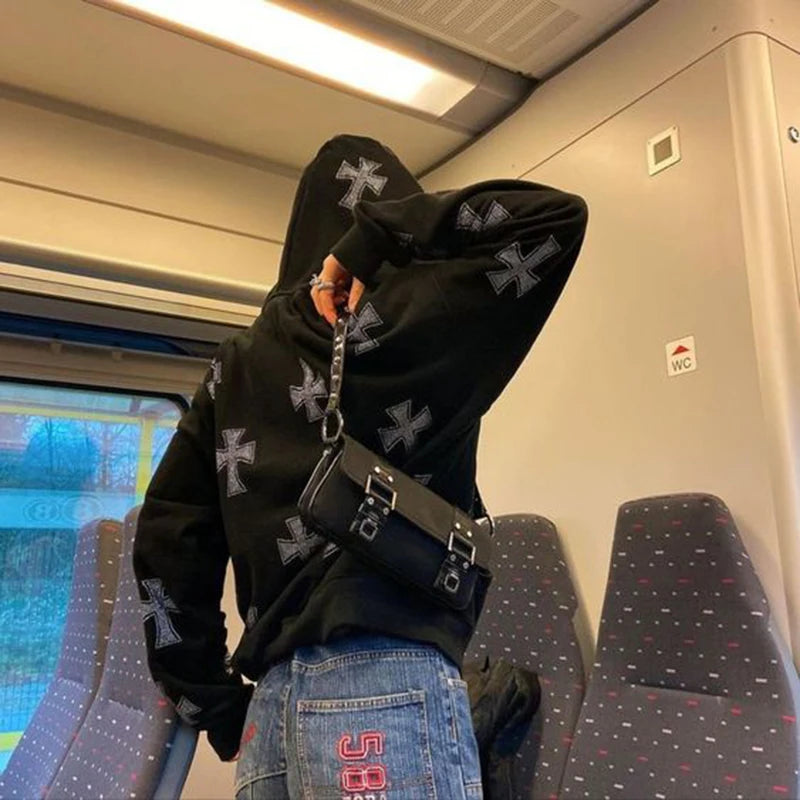 Rhinestone Full Zip Hoodie Goth Sweatshirt Pull Long Sleeve Black Hoodies Y2k Fashion Men's Women's Sport Jackets Coats New 2023