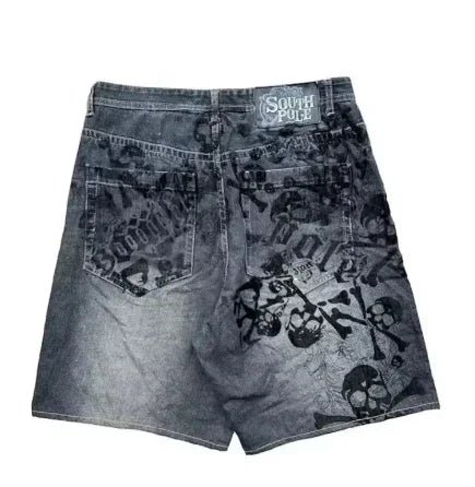 Streetwear Denim Shorts Mens Embroidery American Hip Hop Printed Loose Shorts Gothic Retro Harajuku Fashion Y2K New Shorts