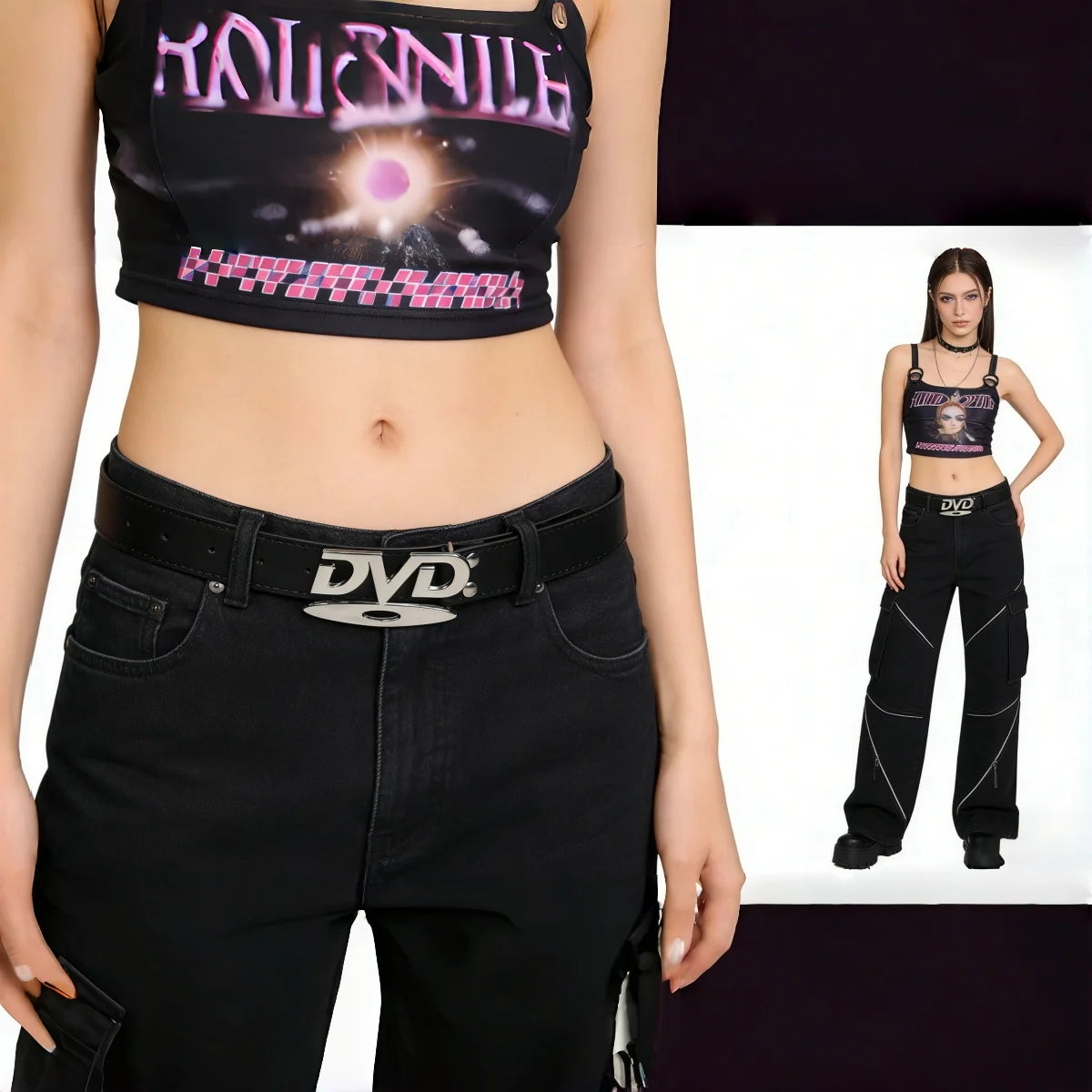 Fashionable Women's Belt Hip-Hop Y2K Belt DVD Buckle Niche Belt Retro Design Women's Sensual Beltche Belt Jeans Decoration