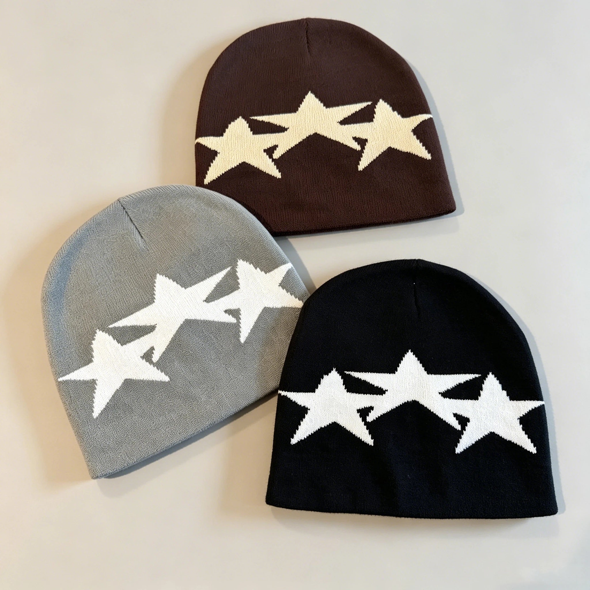 Y2K Five Pointed Star Casual Cozy Winter Warm Beanie Hat Knit Beanie Fashionable Street Style Winter Warm Knit Hat Unisex Pull-O