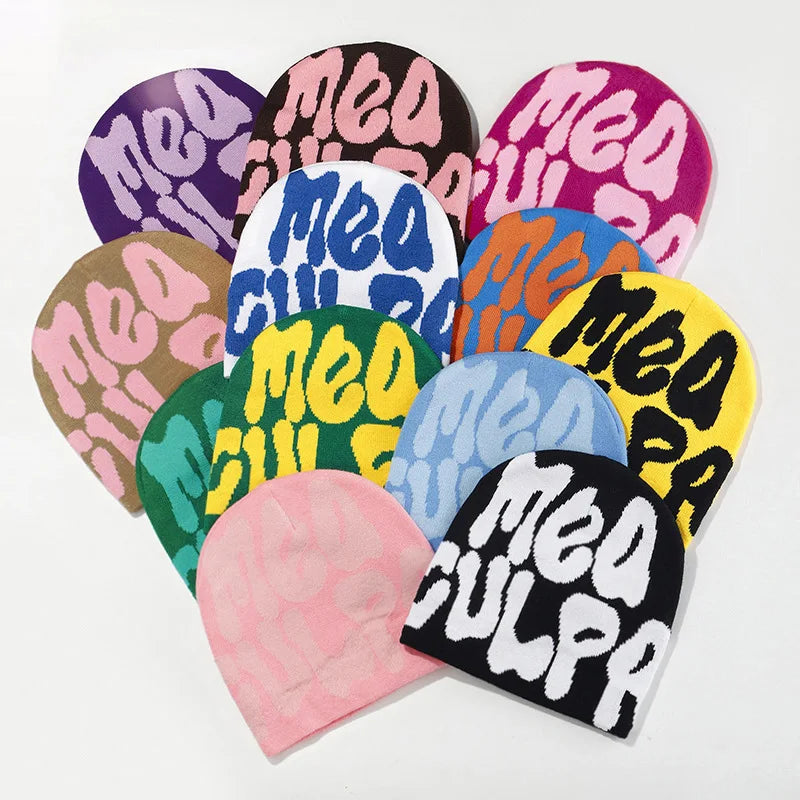 2025 New Knitting Beanies Hat Men Women Paragraph Quality Cap Mea Culpa Y2k Warm Fashion Hundred Take Cold Cap for Women Hats