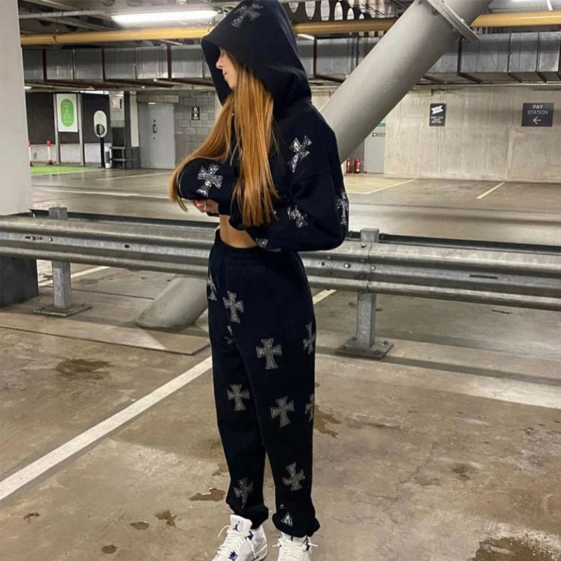 Rhinestone Full Zip Hoodie Goth Sweatshirt Pull Long Sleeve Black Hoodies Y2k Fashion Men's Women's Sport Jackets Coats New 2023
