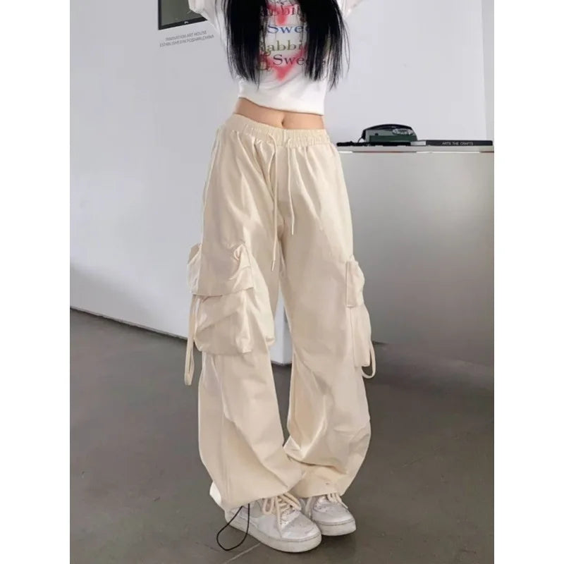 American Women's Overalls Retro Quick Drying Summer High Straight Wide Leg Streamers Loose Casual Floor Length Trousers Trend
