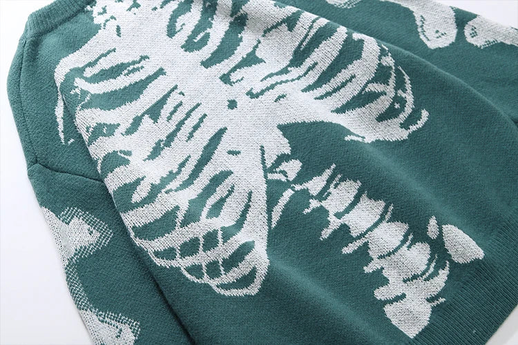 Men Loose Sweaters Black Skeleton Bone Print Pullovers Women Vintage Retro Knitted Sweater Autumn Cotton Pullover Unisex 3XL