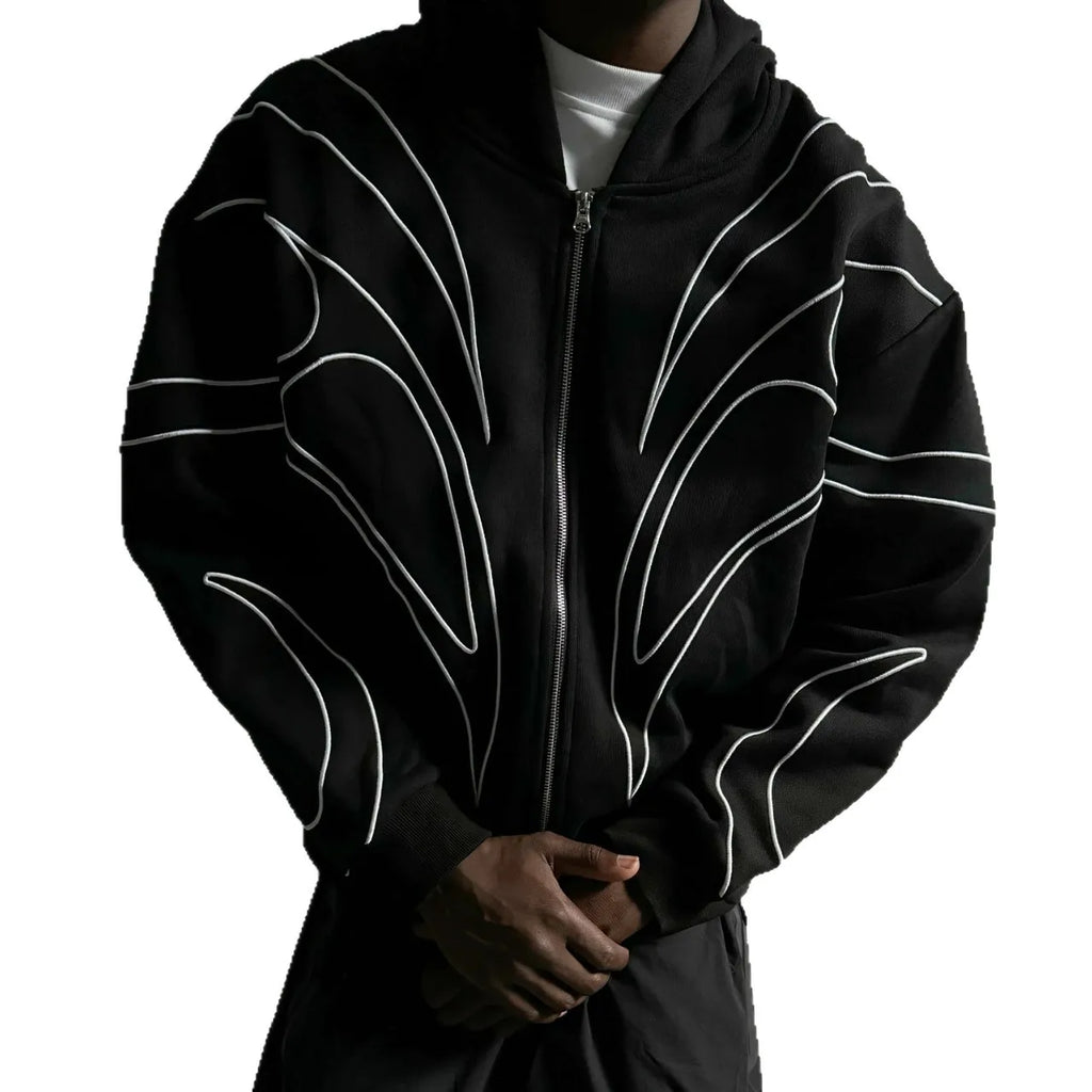 2026 American Style Oversized Embroidered Hoodie Mens Womens Street Hip Hop Unique Double Zipper Design Casual Sweatshirt