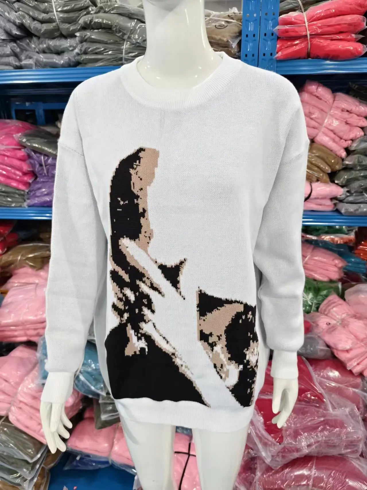 Casual Commuter Style Oversized round Neck Knitwear Women's Pullover Sweater Geometric Pattern Long Sleeve Comfortable Leisure