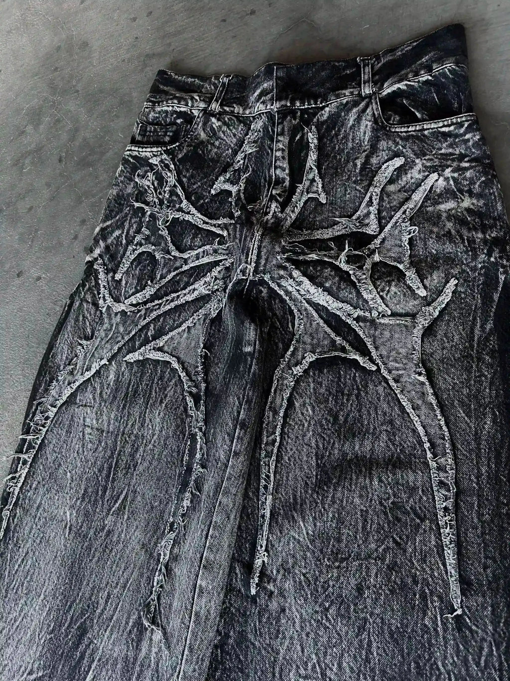 Gothic Retro Baggy Unisex Mopping Pants Y2K Phantom Jeans High Street Spider Embroidered Patch Hip Hop Streetwear Straight Jeans